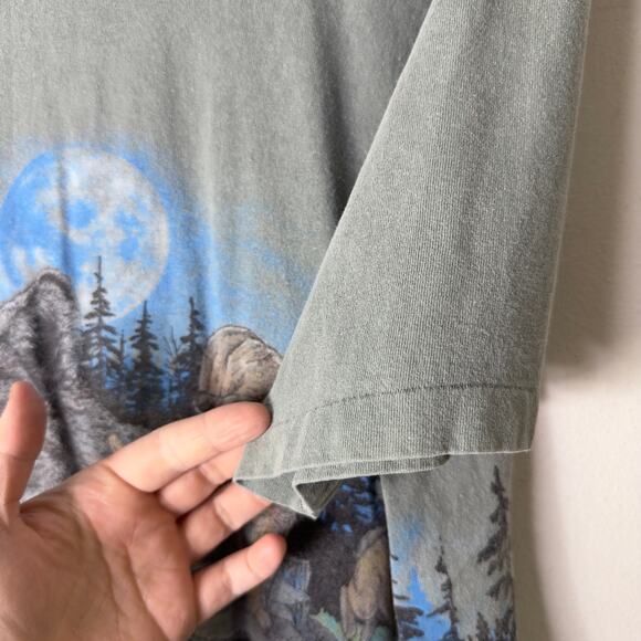 Vintage‎ Sansegal Men's XL Wolf Nature AOP Single Stitch Green Gorp Outdoor USA - Picture 4 of 6